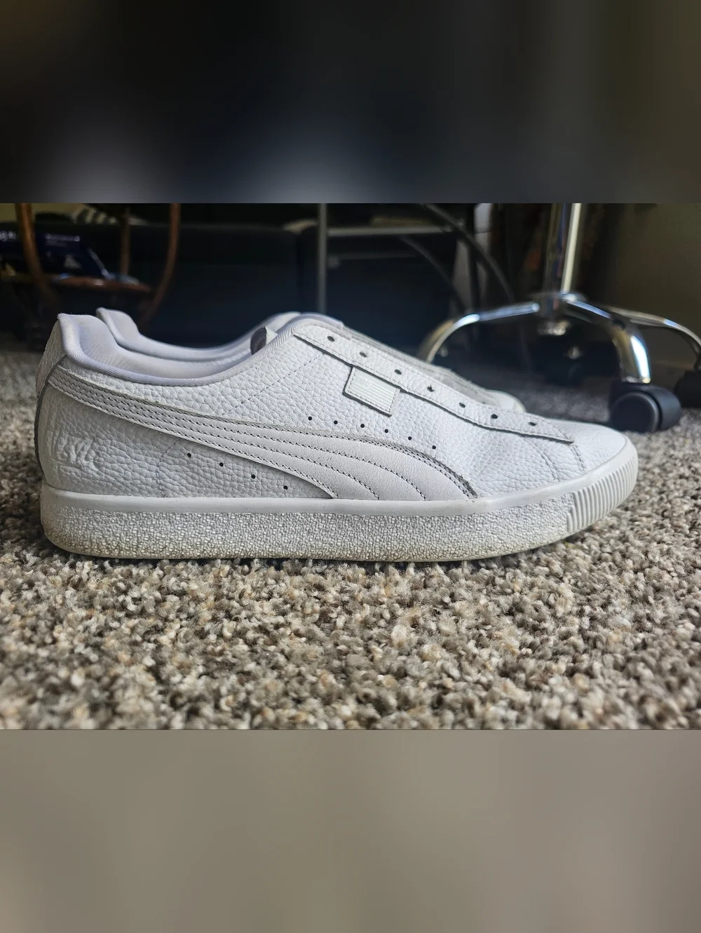 Puma TMC All-White Textured Leather Low-Top Sneaker